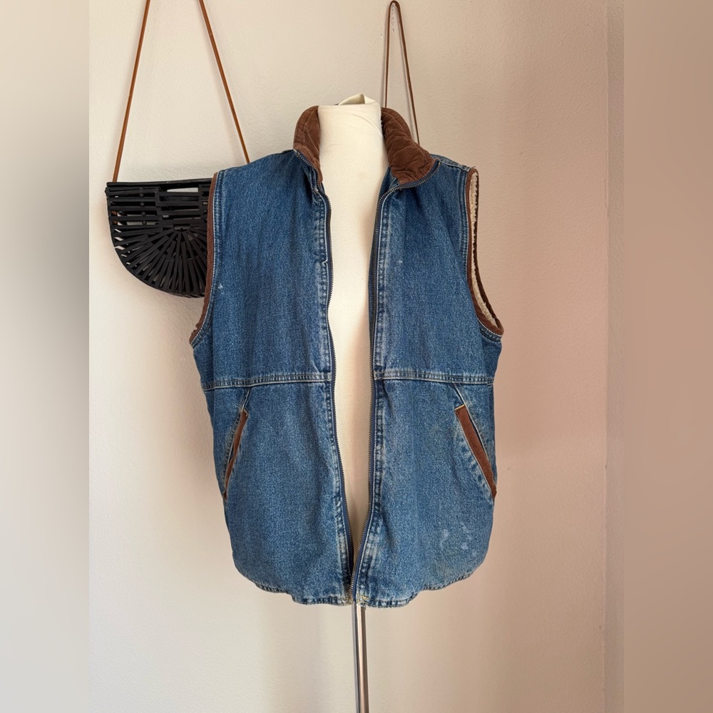 Vintage Wrangler Hero Sherpa Lined Corduroy Denim Vest, Size Large